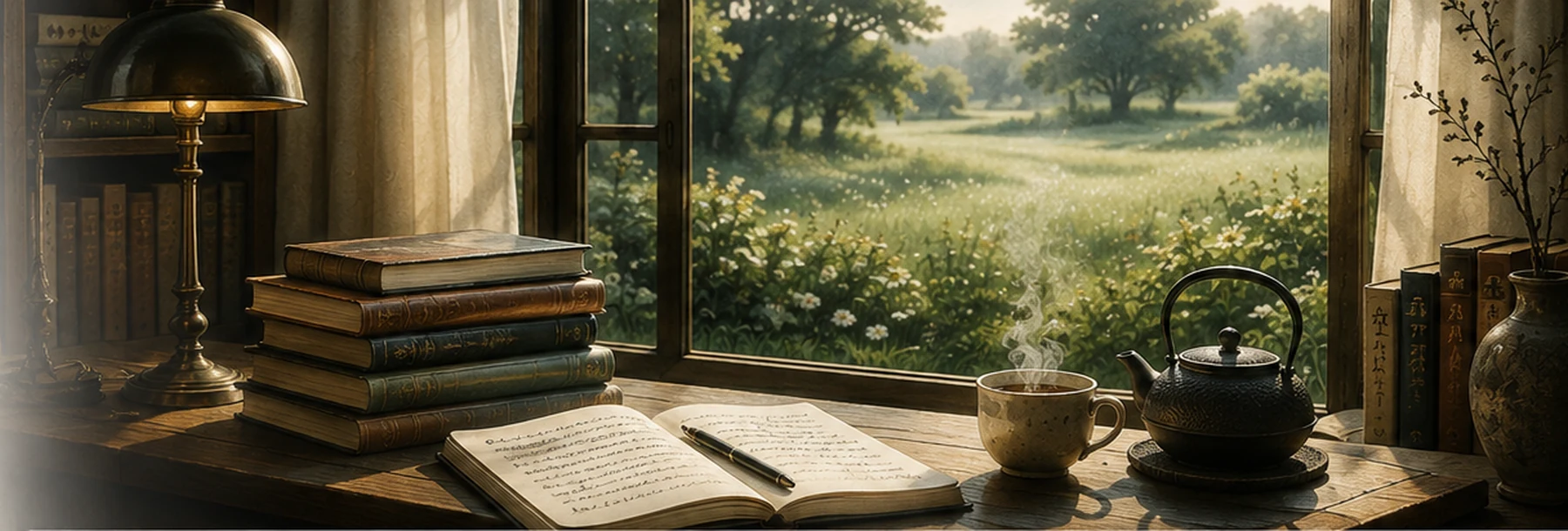 Книги, чай и открытое окно в сад